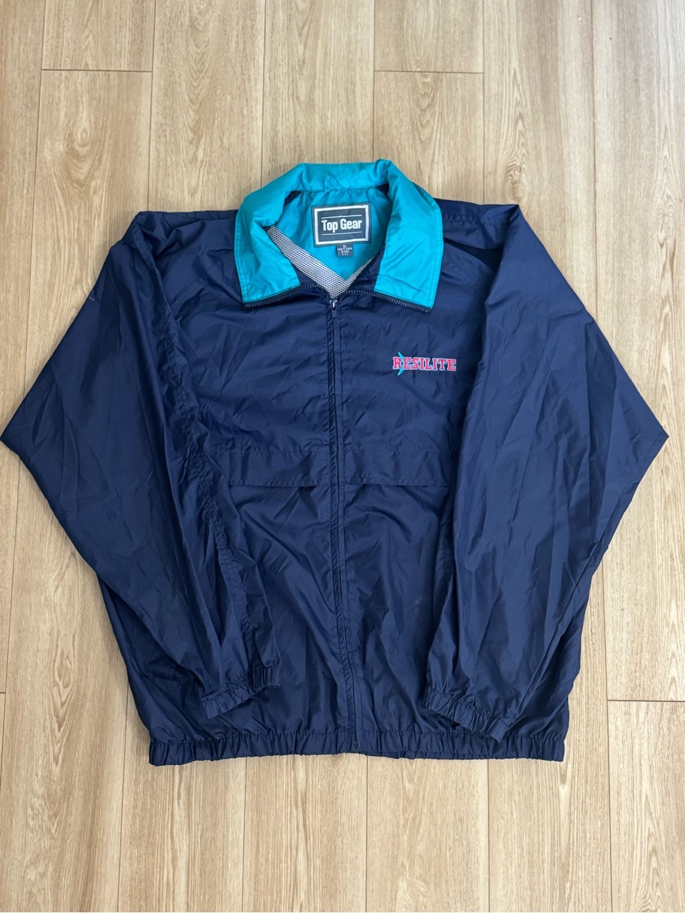 Vintage Top Gear Navy Windbreaker Jacket with Teal Collar